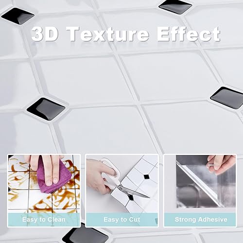 Miniatura 9 de Azulejos 3D de despegar y pegar Subway Backsplash de 10 hojas para cocina, 12 x 12 pulgadas, azulejos de pared autoadhesivos 3D cuadrados blancos