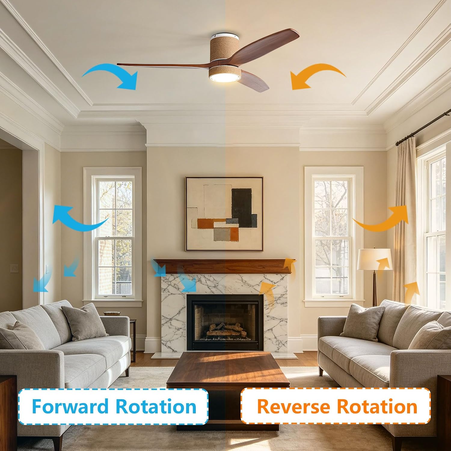 Modern Ceiling Fan Light Wood Low Profile Ceiling Fan with Light Flush Mount Ceiling Fans with Remote Control for Bedroom Living Room Farmhouse Porch 6 Speed Quiet Ceiling Fan 3 Blades