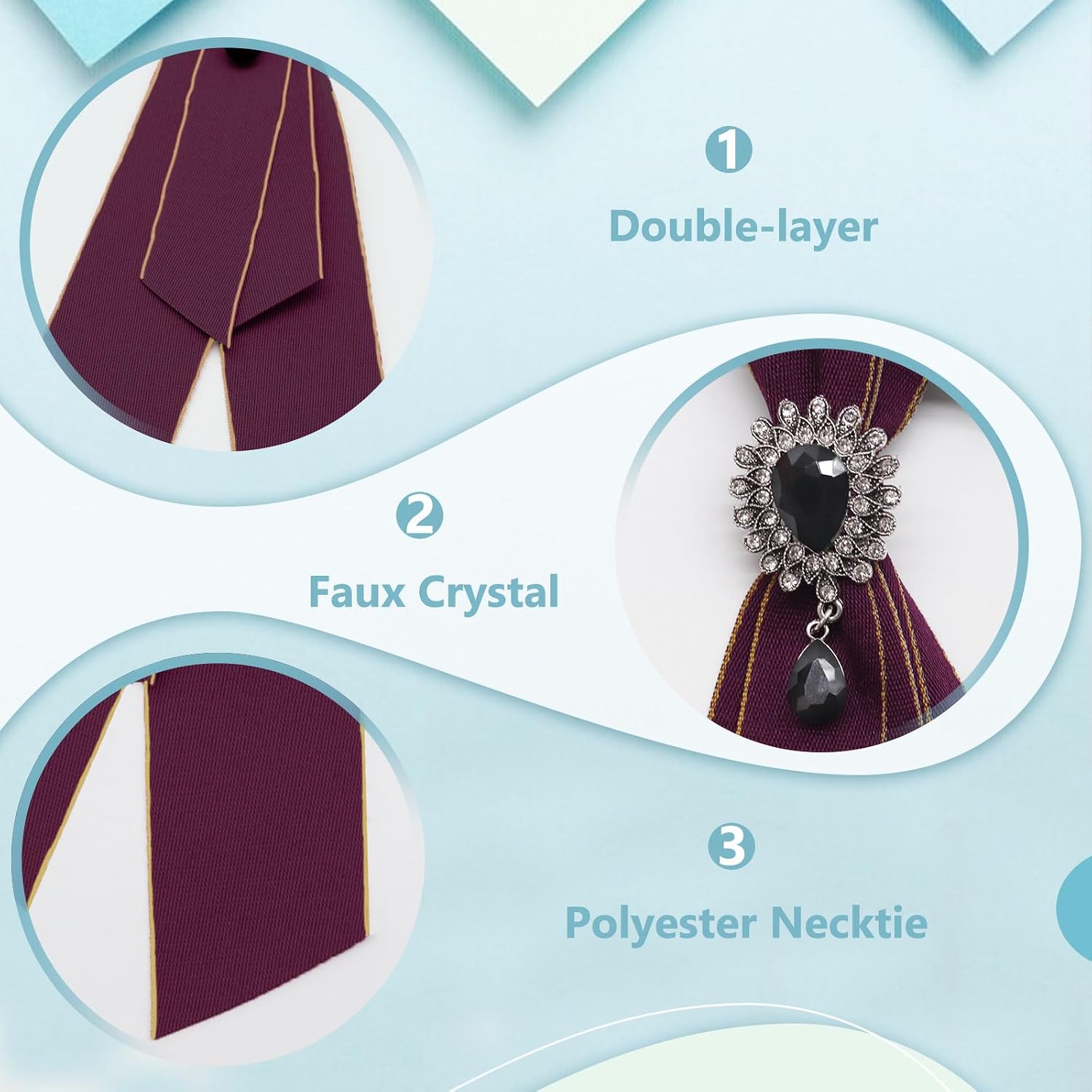 Women Bow Tie with Crystal Pre-Tied School Uniform Tie for Girls Shirts Blouse