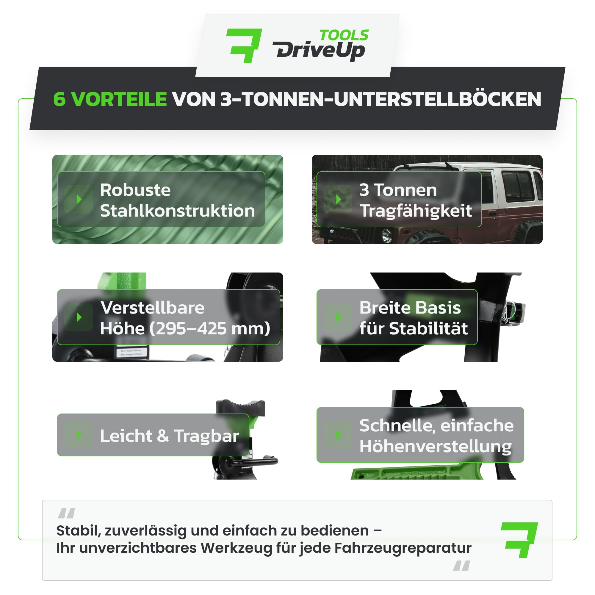 Unterstellböcke für Auto (3TONS - 420max) | Stabilisierende Wagenheberständer, 2er-Pack | Hubhöhe 280 mm–420 mm | Autolift – Auto Steht 3 Tonnen, insgesamt 6 Tonnen.