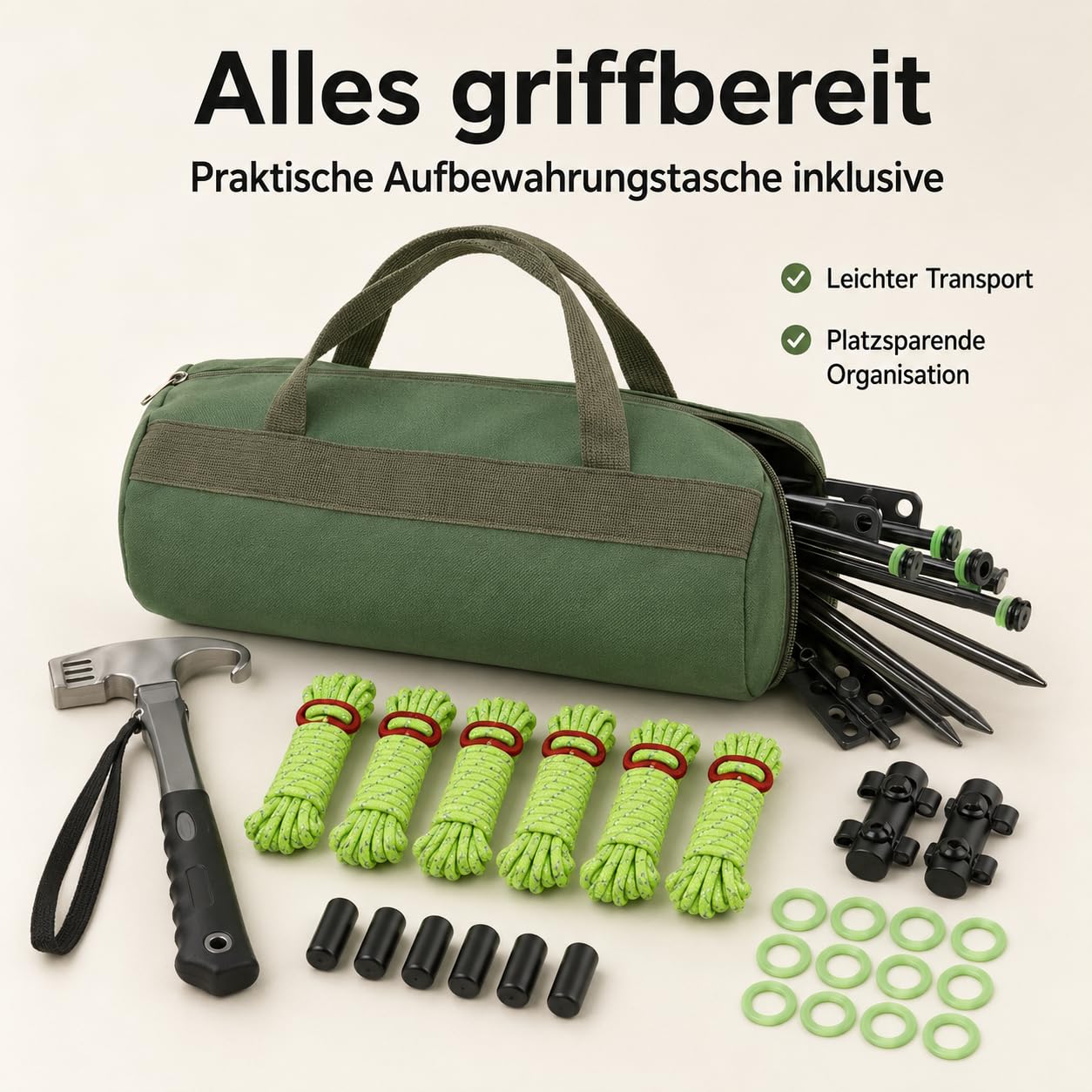 Robustes 21-teiliges Zeltzubehör-Set mit 20 cm Erdnägeln aus hochfestem Metall, windfest für Camping & Outdoor, reflektierende Abspannseile