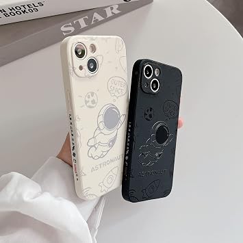 Yonds Queen iPhone 7 Plus / 8 Plus 用 かわいいケース、クールなカートゥーン 宇宙飛行士 ロケット スペースデザイン スタイリッシュ ソフト TPU バンパー 耐衝撃 滑り止め プロテクター ファッションケース iPhone 7 Plus/8 Plus, フライブラック