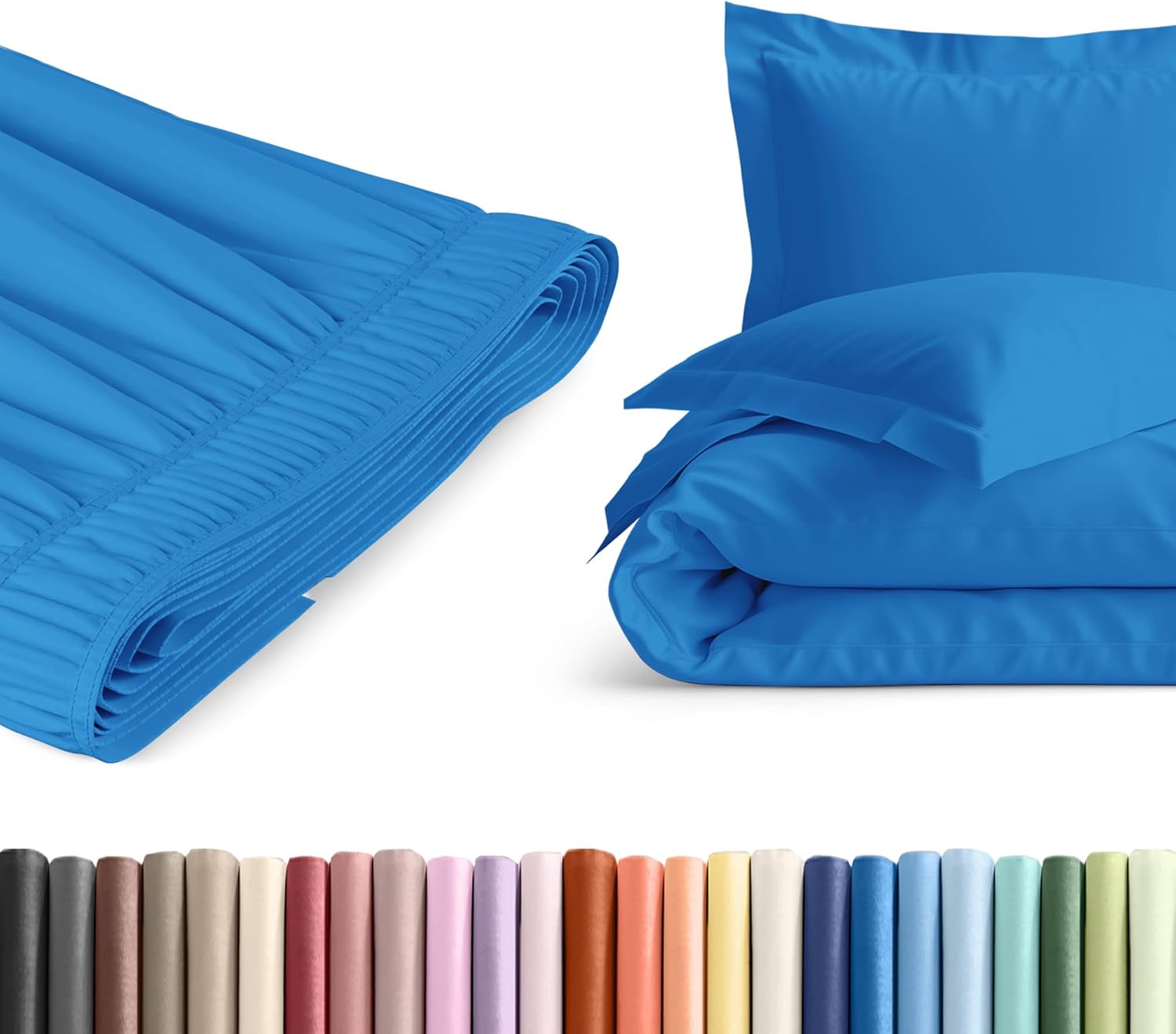 Wrap Around Dust Ruffle Bed Skirt + Duvet Cover Bundle - Denim Blue - for Twin Size Beds with 15 Inch Drop - Elastic Strap - Adjustable Pleated Bedskirt - Wrinkle Free - for Women, Men, Kids & Teens