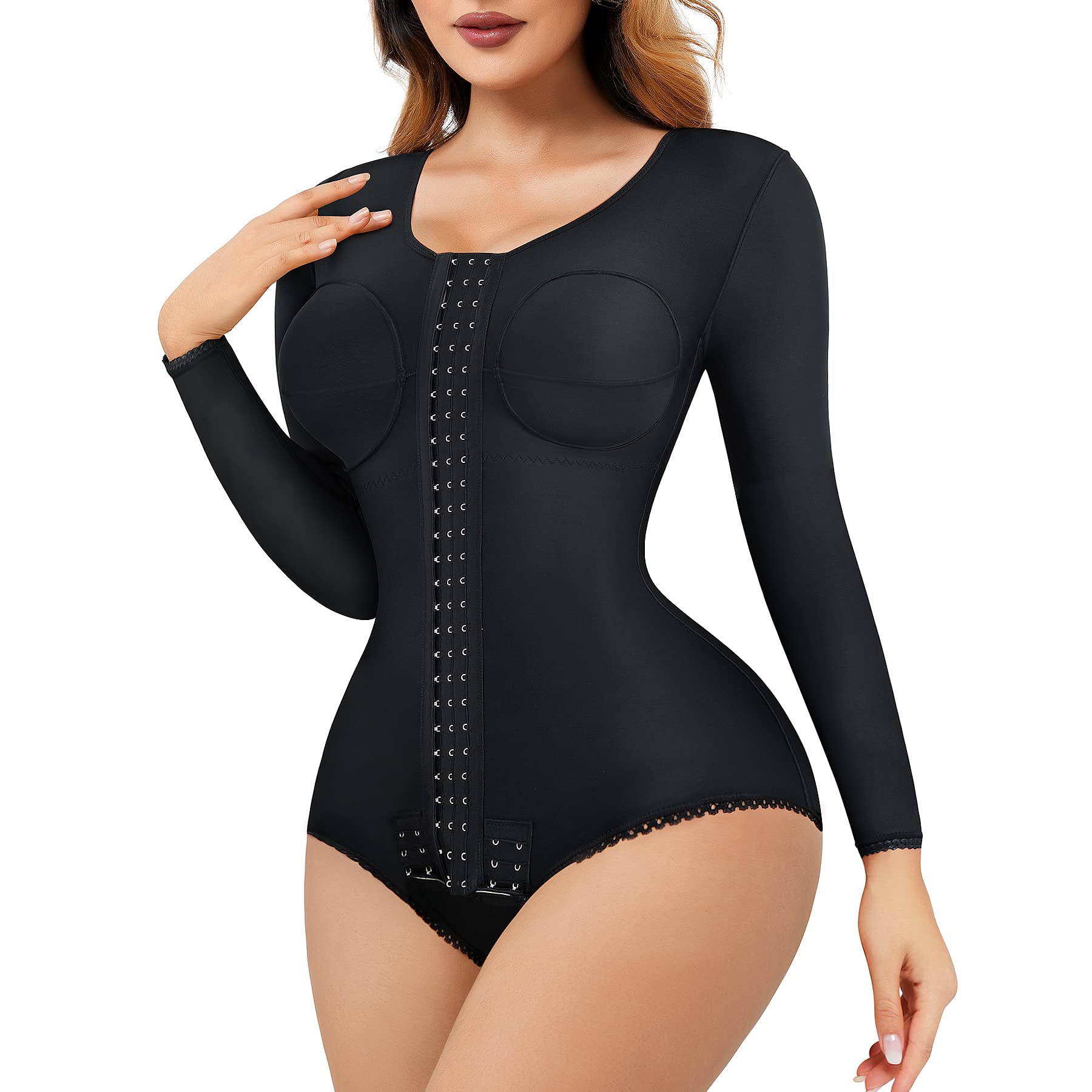 CYDREAM Shapewear for Women Bodysuit Tummy Control Corset Waist Trainer Arm Slimmer Compression Faja Post Surgery Body Shaper (Black, X-Large)