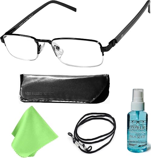 SEE WORLD - Half Rim Metal Frame Reading Eyeglasses Computer Specs with Spring Hinges for Men Women with Soft Cover, Lens ...