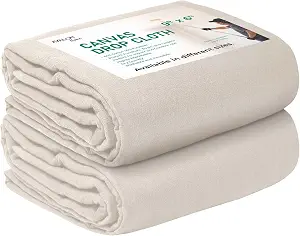 Canvas Drop Cloth for Painting 9x6 feet Pack of 2 - All Purpose Recycled Cotton Tarps for Floor & Furniture Protection