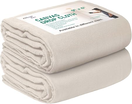 Avalon Home Canvas Drop Cloth 9X6 ft Pack of 2 - Odourless Painters Drop Cloth for Painting Cotton Canvas Tarps for Floor & Furniture Protection - All Purpose Canvas Fabric Painting Drop Cloths