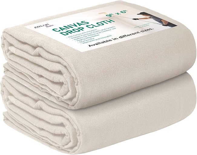 Canvas Drop Cloth for Painting 9x6 feet Pack of 2-8oz Painters Drop Cloths for Painting - All Purpose Canvas Tarps for Floor & Furniture Protection - Recycled Cotton Fabric