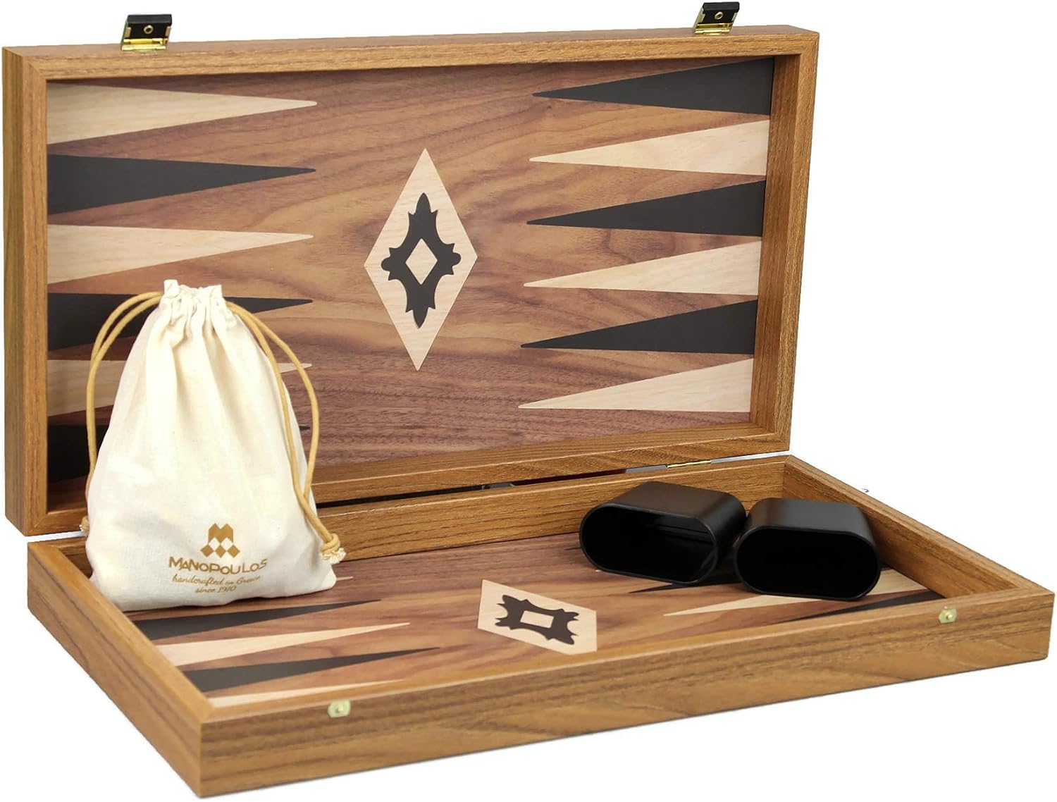 Family Board Game Wooden Manopoulos Backgammon Set Walnut 20 Inch With Backgammon Pieces and Dice Set