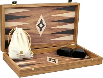 Family Board Game Wooden Manopoulos Backgammon Set Walnut 20 Inch With Backgammon Pieces and Dice Set
