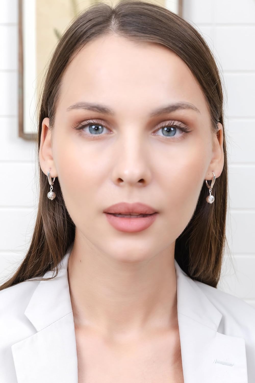 Hoops & Loops 925 Sterling Silver Diamond-Cut Beads Dangle Leverback Earrings, 8mm or 10mm | Silver, Yellow Gold, Rose Gold, Black - Image 4