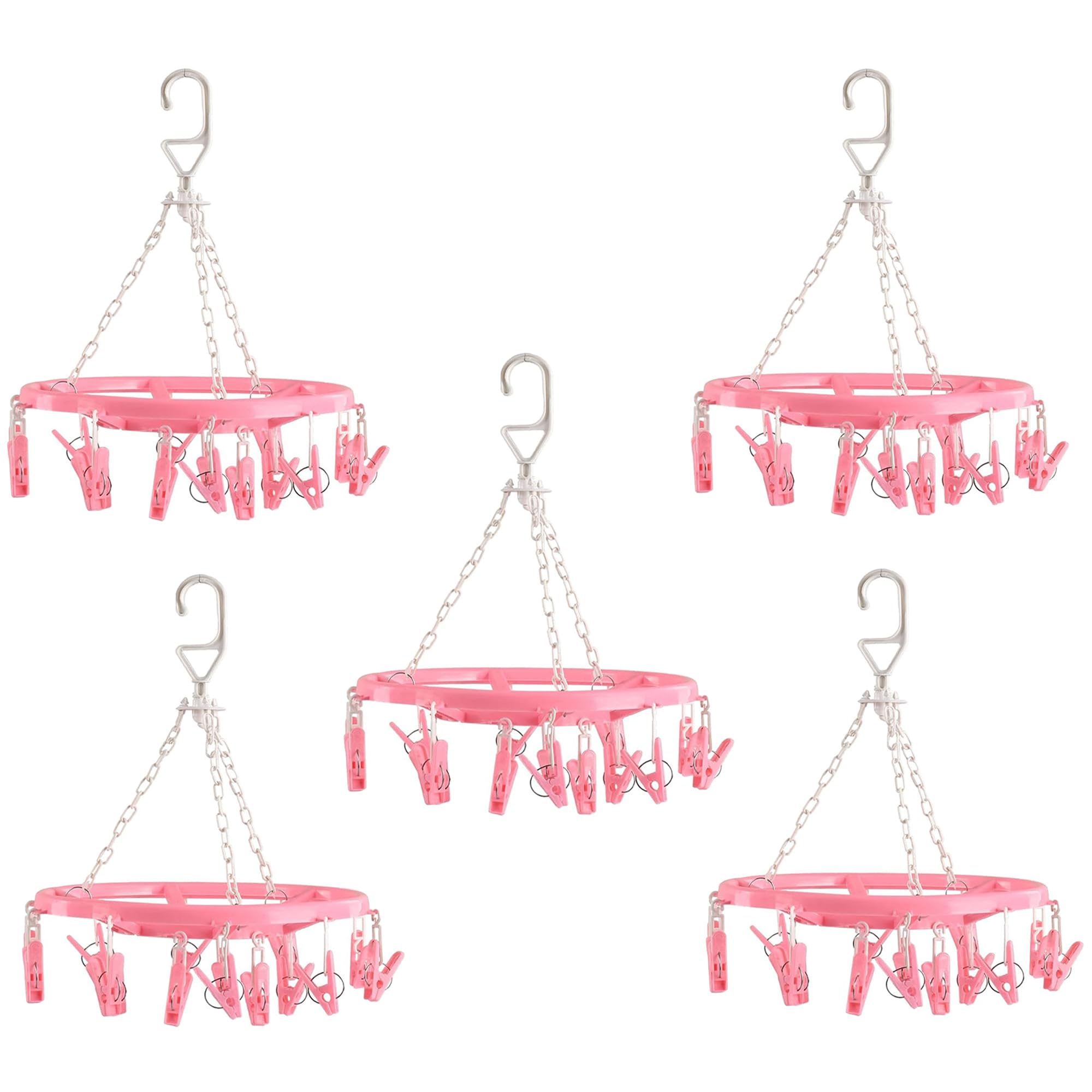 Kuber Industries (Pack of 5) Cloth Drying Hanger | 16 Clips Baby Drying Pegs | 360 Degree Rotatable Hanger | Clip Stand for Cloth | Round Cloth Drying Stand | Pink (B0D8T6XVFG) Amazon Price History, Amazon Price Tracker