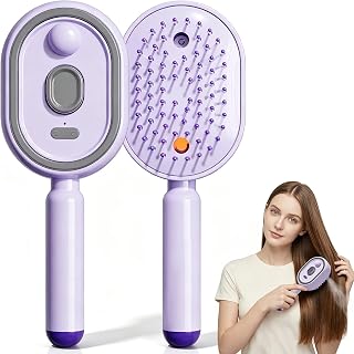 Electric Spray Air Cushion Massage Comb, 2026 Upgrade Electric Steam Hair Brush with Misting Detangling for Dry Frizzy Hair, Self-Cleaning Gloss Enhancing Care Brush for Women (Blackberry)