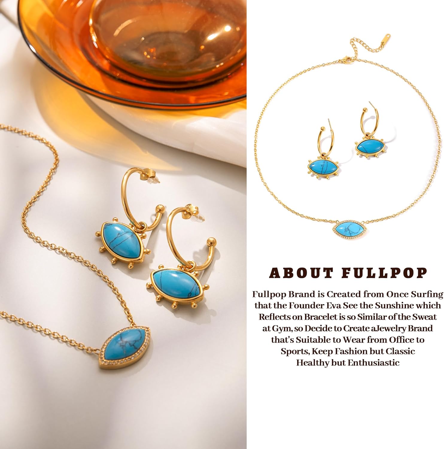 Fullpop Gold Evil Eye Necklaces for Women Trendy Set, Dainty Gold Pendant Necklace for Women Turquoise Necklaces for Women Beaded Necklace Stainless Steel Choker Necklace Valentine Christmas Gifts