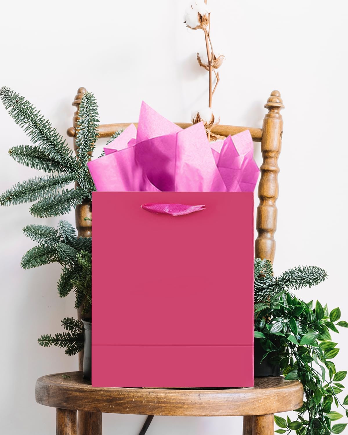 qiqee 24pcs Bright Pink Gift Bags with Tissue Paper for Wedding, Birthday, Party Supplies-7.9"x4.3"x9.6" Medium Size Cardboard Gift Bags（24pcs Bags + Tissue Paper ）