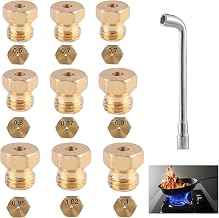 Kit 10 Pezzi Ugelli Gas GPL e Metano per Cucina, Set Iniettori Gas in Ottone con Chiave a Bussola, 9 Ugelli per Piano Cottura e Fornelli, Ricambi Universali