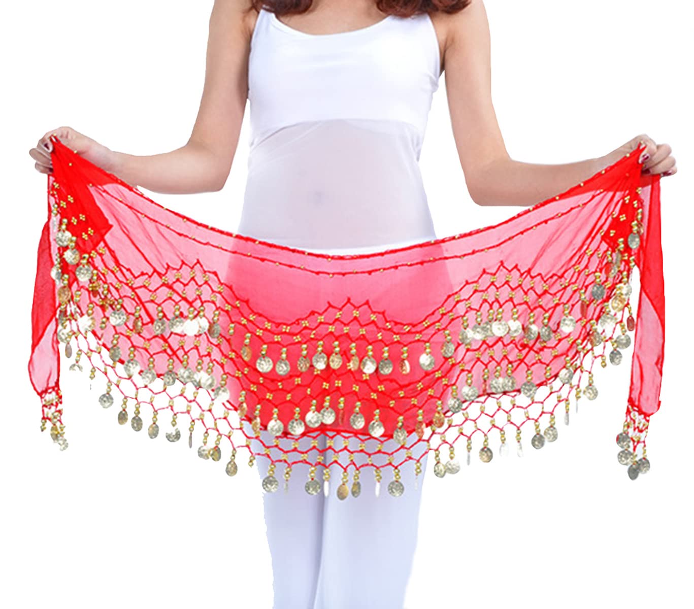 Lauthen.S 128 Coins Belly Dance Hip Scarf Tribal Belt Halloween Genie Costume Accessory
