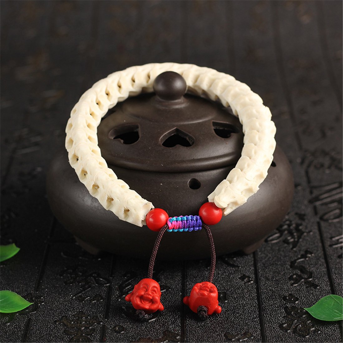 White Snake Bone Bracelet Wrist Mala Ring Hand Chain Red Laughing Buddha  Home Car Decoration Prayer Beads Buddhist Meditation Yoga Men Women Gift