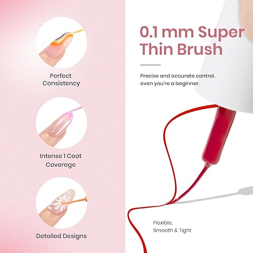 Miniatura 3 de Beetles - Juego de esmalte de uñas de gel con líneas de arte, esmalte de uñas de gel en blanco, oro y rojo con purpurina, punta francesa neón, uñas