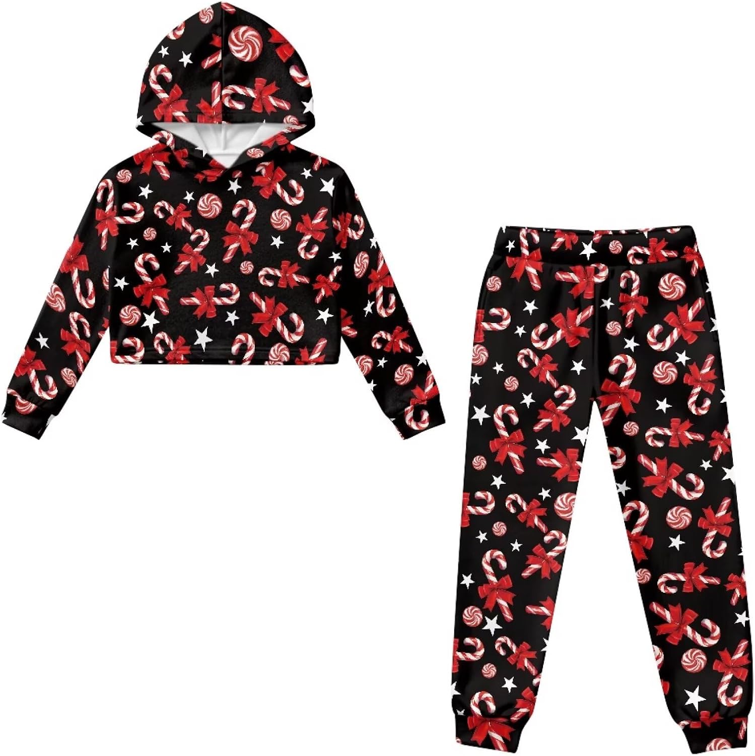 Renewold Kids Teens Crop Hoodie Sweatshirt Jogger Sweatpants 2 Piece Outfit Sweatsuits Set Girls Tracksuits Long Sleeve