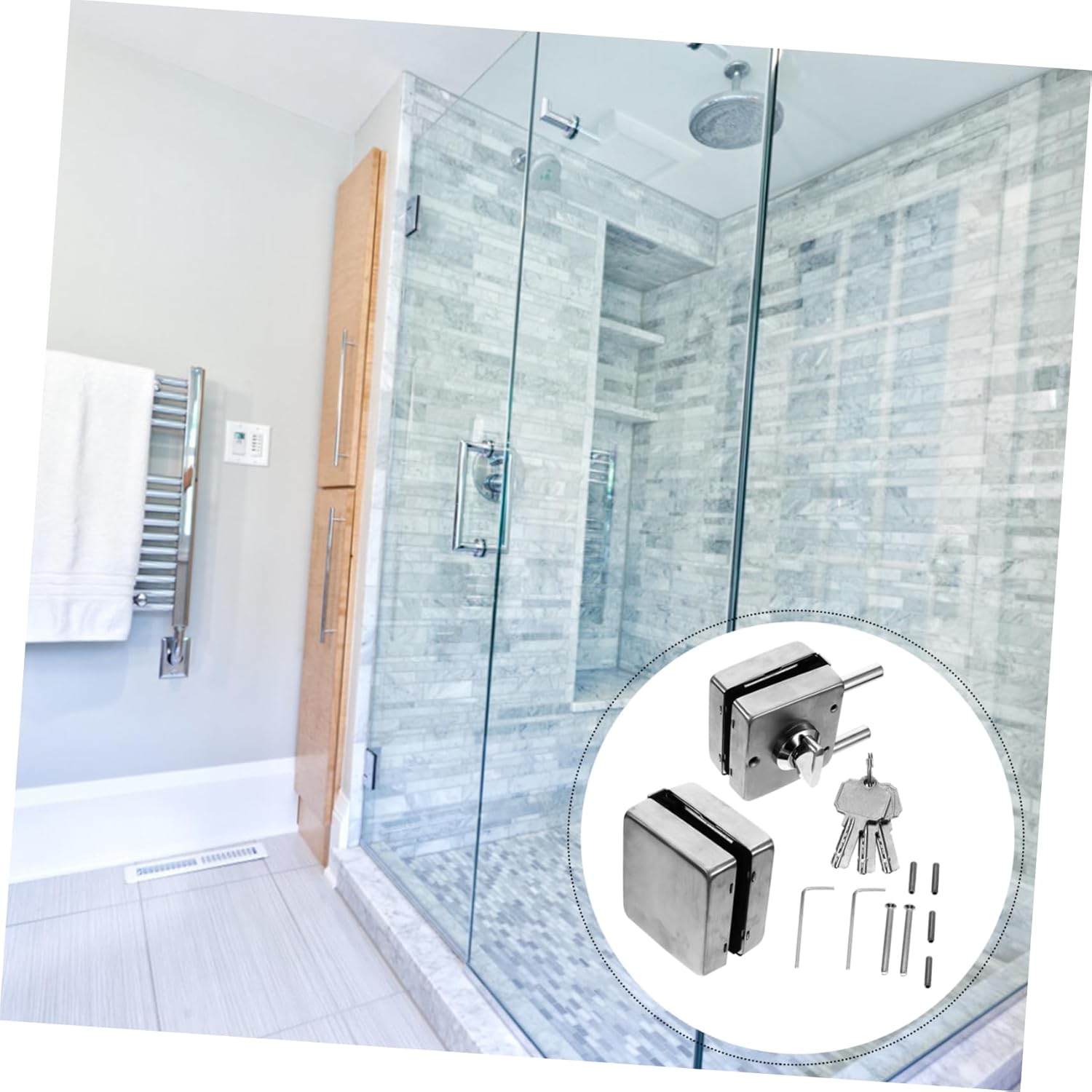 POPETPOP 304 Steel Glass Door Lock Stainless Steel Latch for Double Door No Drilling Polished Finish