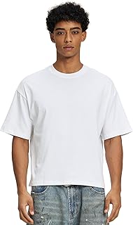 Cropped Oversized Men's T-Shirts Cotton Fashion Boxy T Shirt Short Sleeve Crew Neck Tee for Men