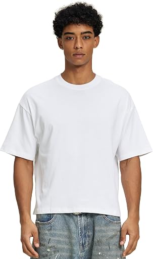 Cropped Oversized Men's T-Shirts Cotton Fashion Boxy T Shirt Short Sleeve Crew Neck Tee for Men