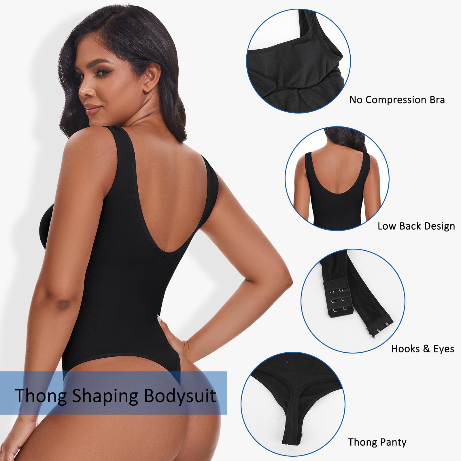 SHAPERIN Damen Formender Body Bauchweg Miederbody String Rückenfreier Shapewear Bodysuit Eckiger Ausschnitt Nahtloser Body Shaper
