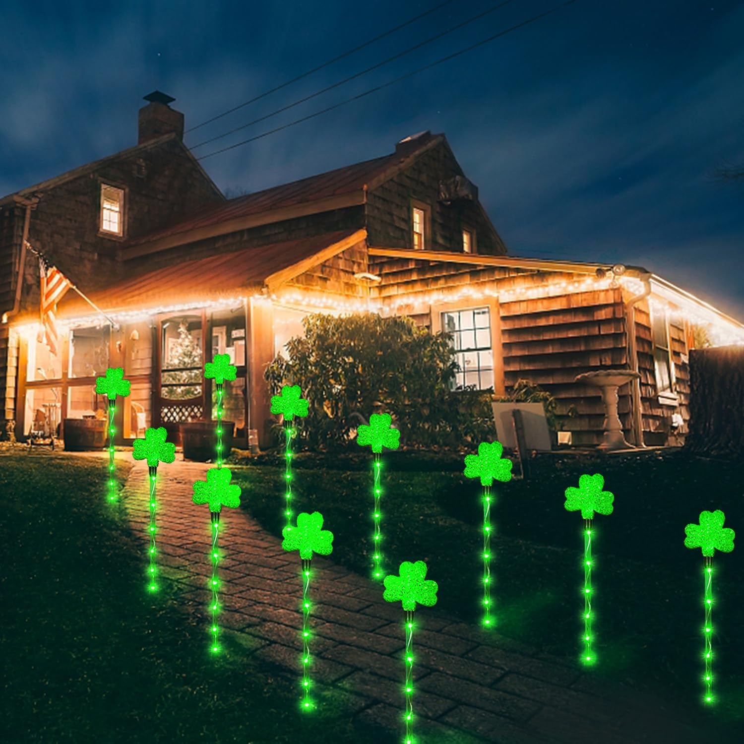 Shamrock Solar Lights for St Patrick's Day Decorations - Outdoor Waterproof 6Pack 48LED Green Garden Stake Light 8 Modes Lucky Clover for Yard, Pathway Decor