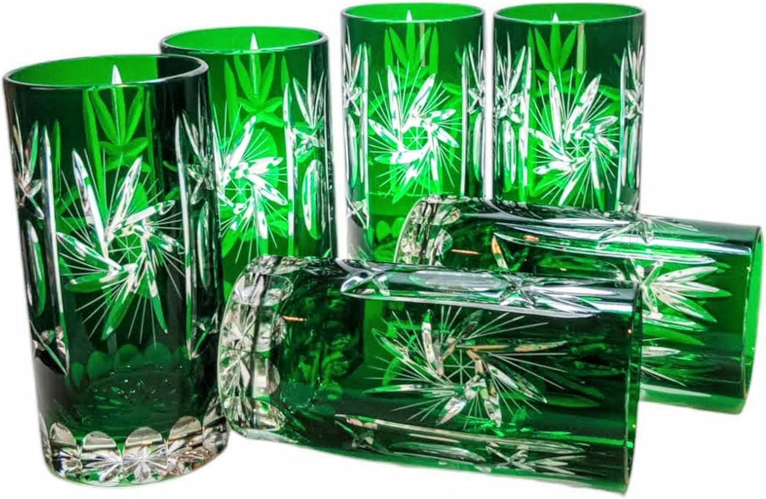MaRika Crystal Water Glasses and Drinking Glasses 320ml - Emerald, Hand Decorated Elegant Glass - Set of 6 in Gift Box, Perfect for Everyday Use and Gift
