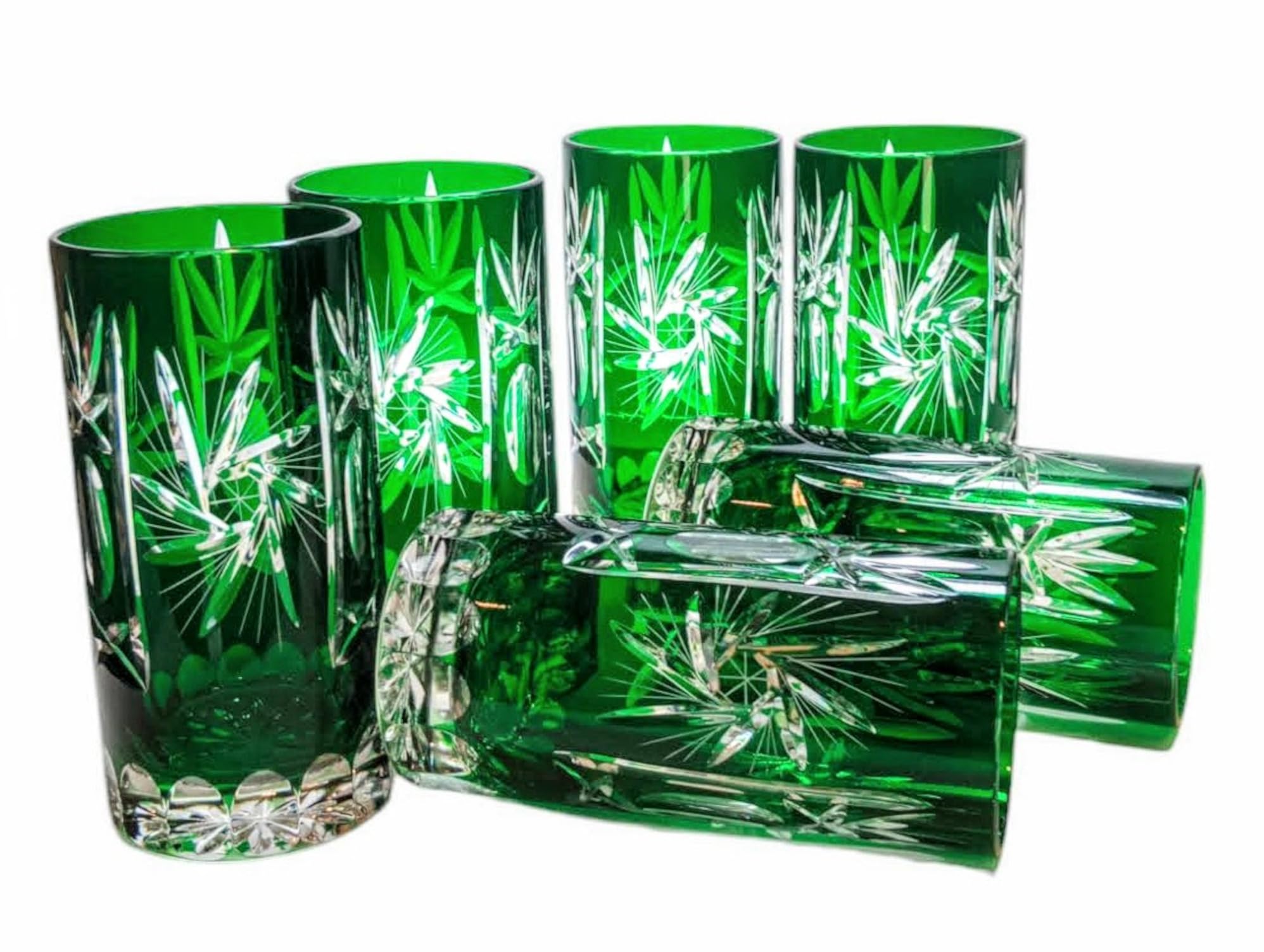 MaRika Kryształowe szklanki do wody i szklanki do picia 320 ml – szmaragd, ręcznie zdobione eleganckie szkło – zestaw 6 sztuk w opakowaniu prezentowym, idealne na co dzień i jako prezent