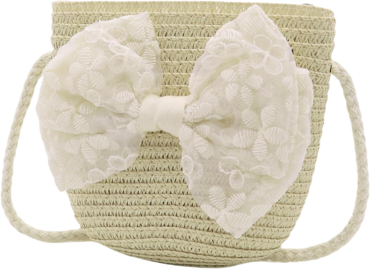 AMPOSSTO Bow Straw Bag for Girls Little Girls Small Crossbody Purse Toddler Girls Cute Wallet Purse