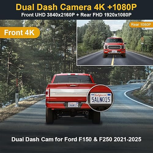Miniatura 2 de Fitcamx Cámara de tablero dual 4K usada para Ford F150 2021 2022 2023 Limited XLT XL Raptor Lariat Platinum King Ranch Tremor, aspecto OEM, frontal