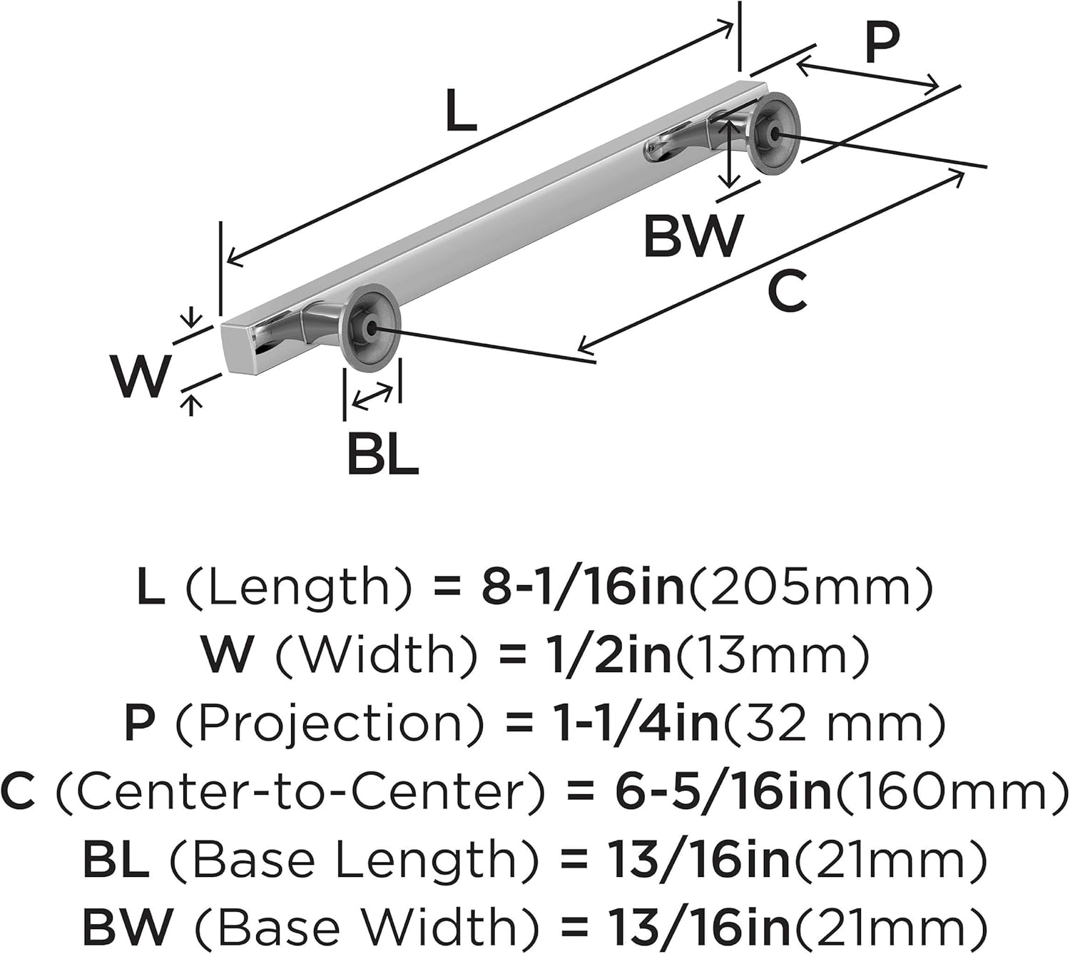 Amerock Corp BP3710626 Everett Pull, 6-5/16 in (160 mm) Center-to-Center, Polished Chrome