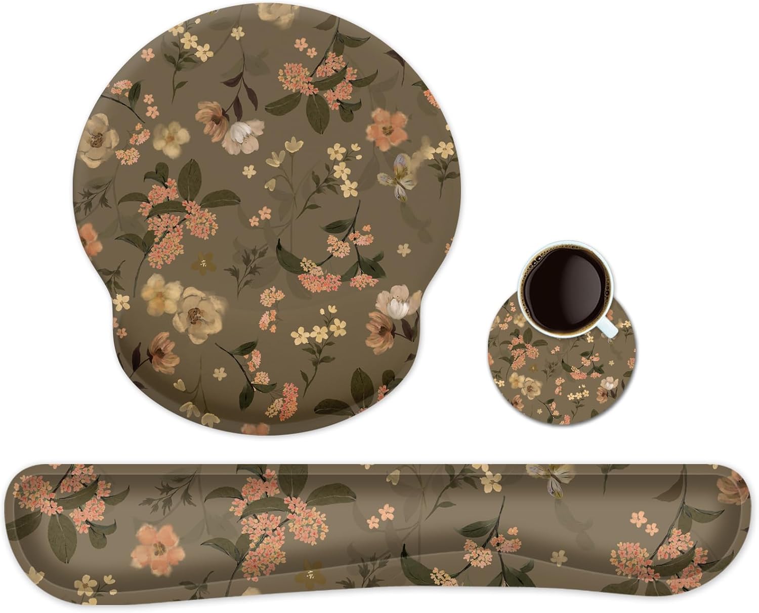 Ergonomic Keyboard Mouse Pad Wrist Rest Support Set for Laptop/Computer/Desktop,Memory Foam Hand Rest Wrist Cushion for Gaming/Office,Lightweight Comfortable & Pain Relief (Flowers)