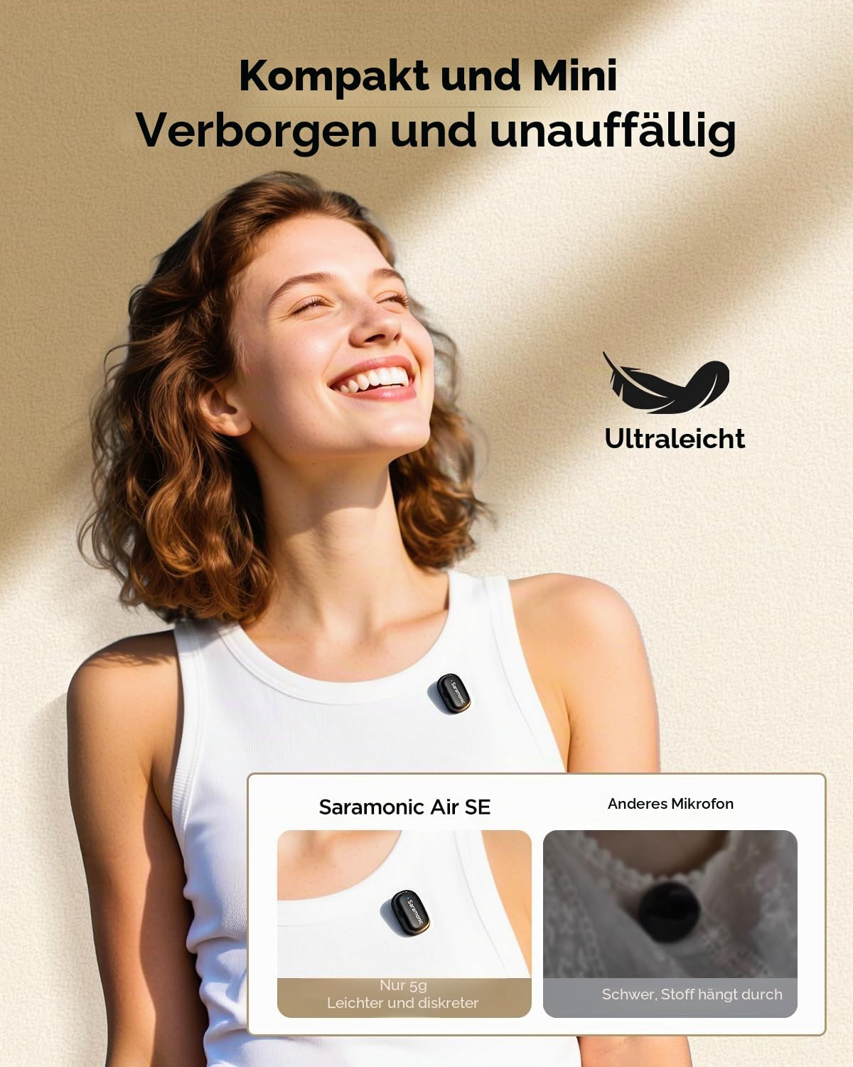 Saramonic Air SE kabelloses Lavalier-Mikrofon, 48 kHz/24 Bit, USB-C&Lightning Mini Mikrofon für iPhone, Android, PC, Ansteckmikrofon für Vlogging, Streaming, YouTube, Interviews