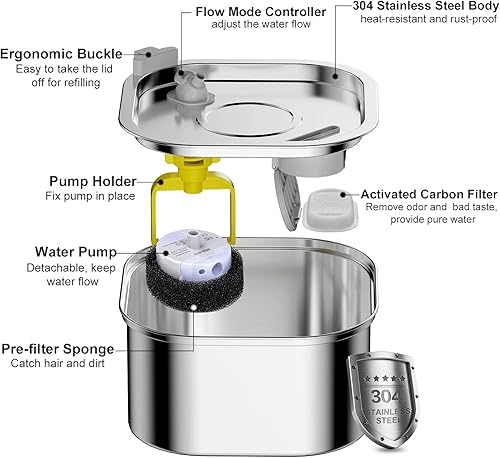 Miniatura 2 de Cepheus Bomba de repuesto para fuente de agua para gatos, fuente automática de acero inoxidable de 108 oz3.2 L, bomba de fuente para gatos