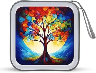 40 Capacity Hard Plastic CD DVD Disc Case Storage Binder Wallet | Colorful Tree of Life CD Case Organizer DVD Case Holder Zipper Portable DVD/VCD Storage Disk for Car Home Office