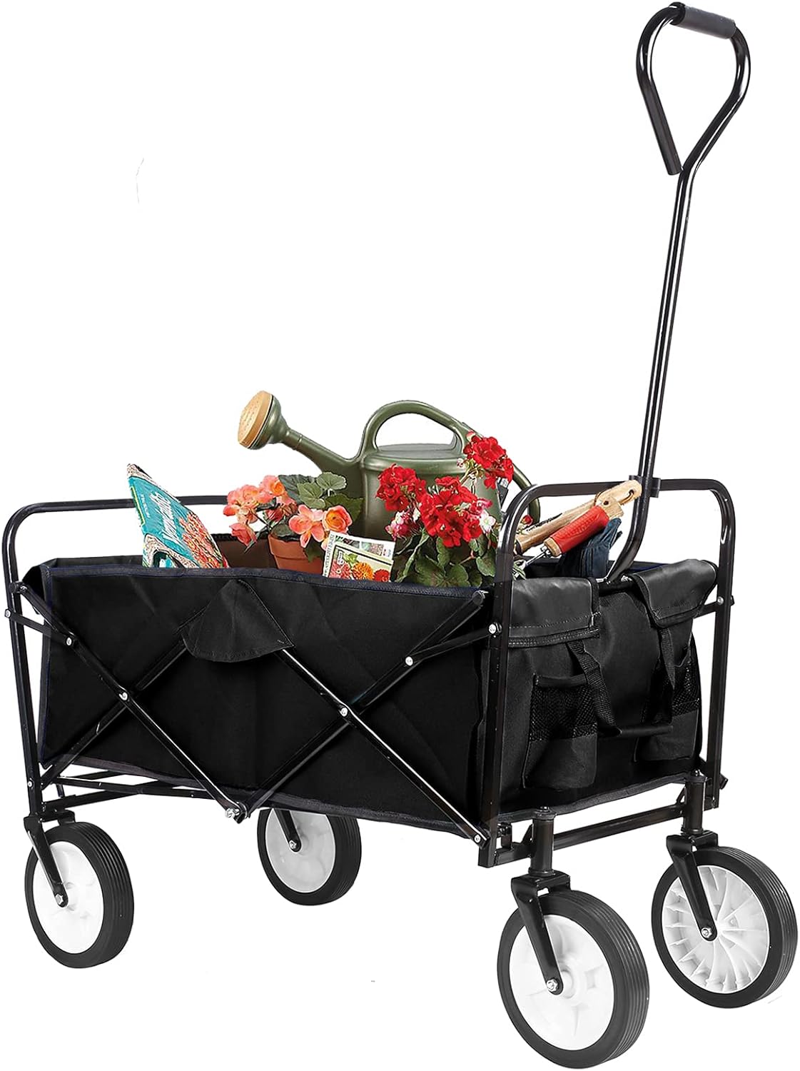 Pirecart Collapsible Folding Wagon, Portable Heavy-Duty Utility Canvas Cart, with 2 Cup Holders, for Outdoor, Groceries, Garden, Shopping, Camping, Sport, Beach, Max Load 150 LBS (Black) : Patio, Lawn & Garden