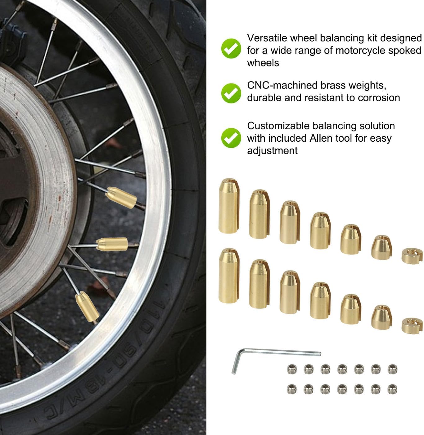 14 Pack Motorcycle Reusable Brass Wheel Spoke Balance Weights Refill Kits Compatible with Super Moto,Dual Sport,Metric Cruisers,Vintage or Any Other spoked Wheels