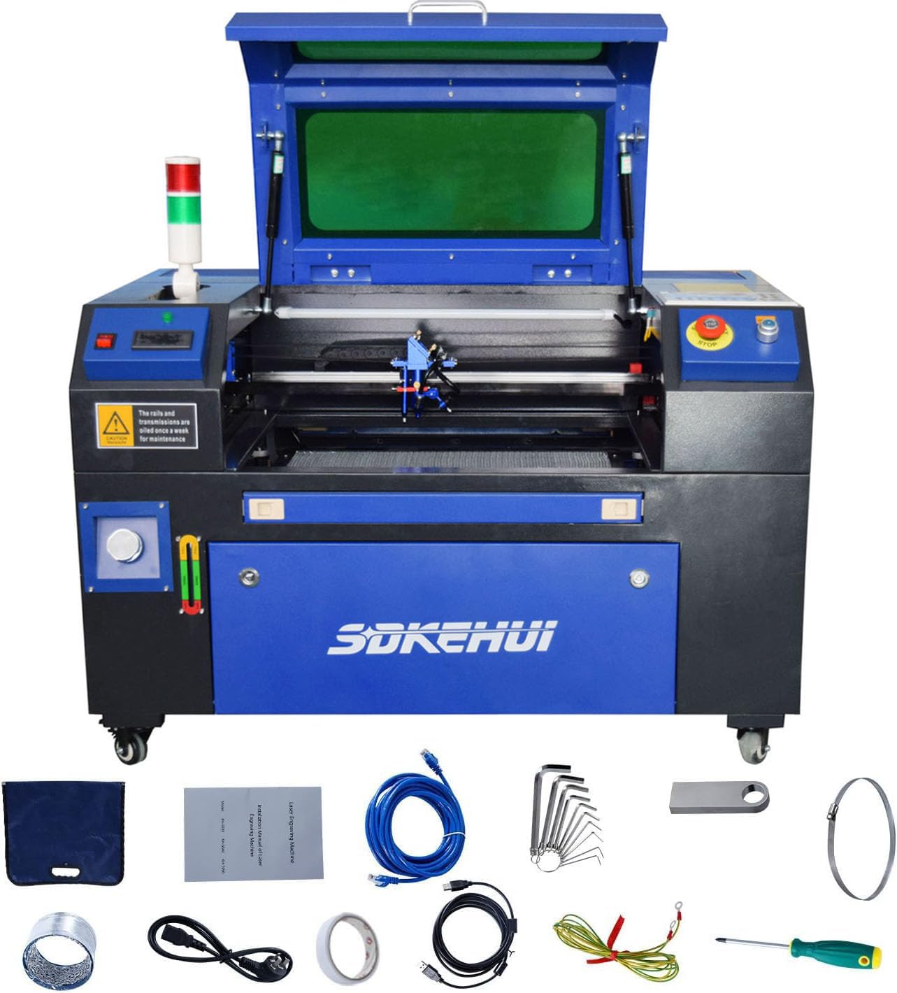 Autoenfoque 50W Grabador de Láser CO2 con Área de Trabajo 300x500mm Máquina de Grabado de Láser CO2 con RDWorks Asistencia de Aire y Control Digital Engraving Machine Láser CO2 Profesional