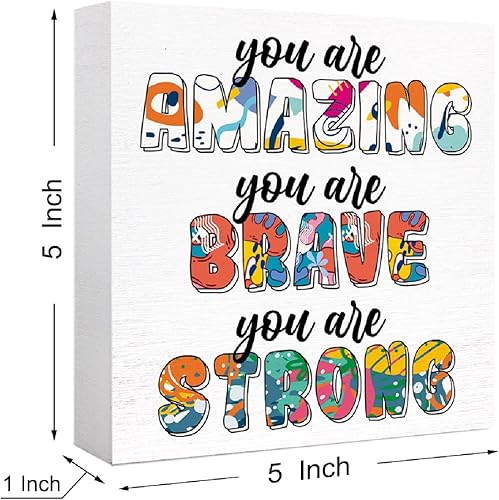 Miniatura 111 de Letrero inspirador con texto en inglés «You Are Worthy of Beautiful Wonderful Magical Things » en bloque de madera, decoración de escritorio