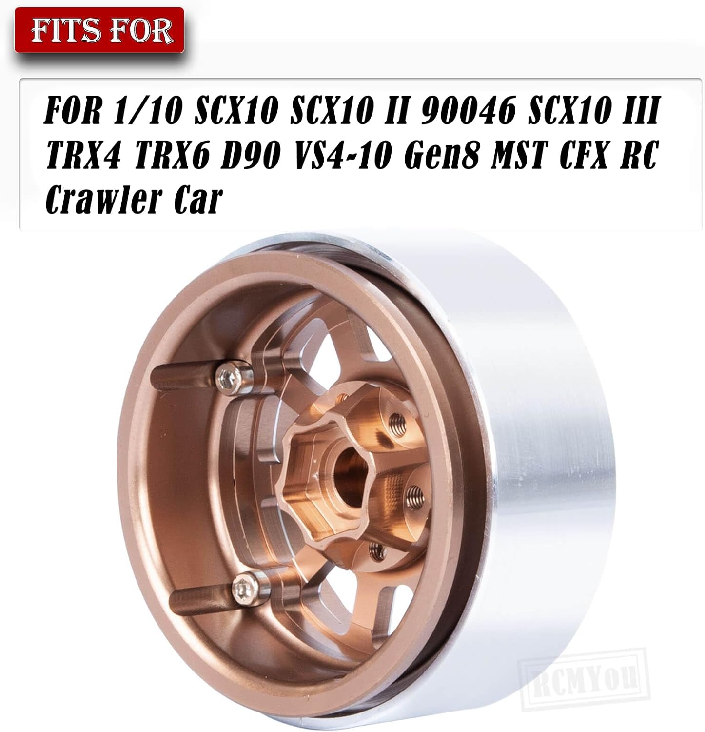 Aluminum RC 1.9 Beadlock Wheel Rims for 1/10 RC Crawler Car TRX4 TRX6 SCX10 SCX10 II 90046 SCX10 III D90 VS4-10 Gen8 CFX MST,Aluminum RC 1.9 Beadlock Wheel Rims,Brown
