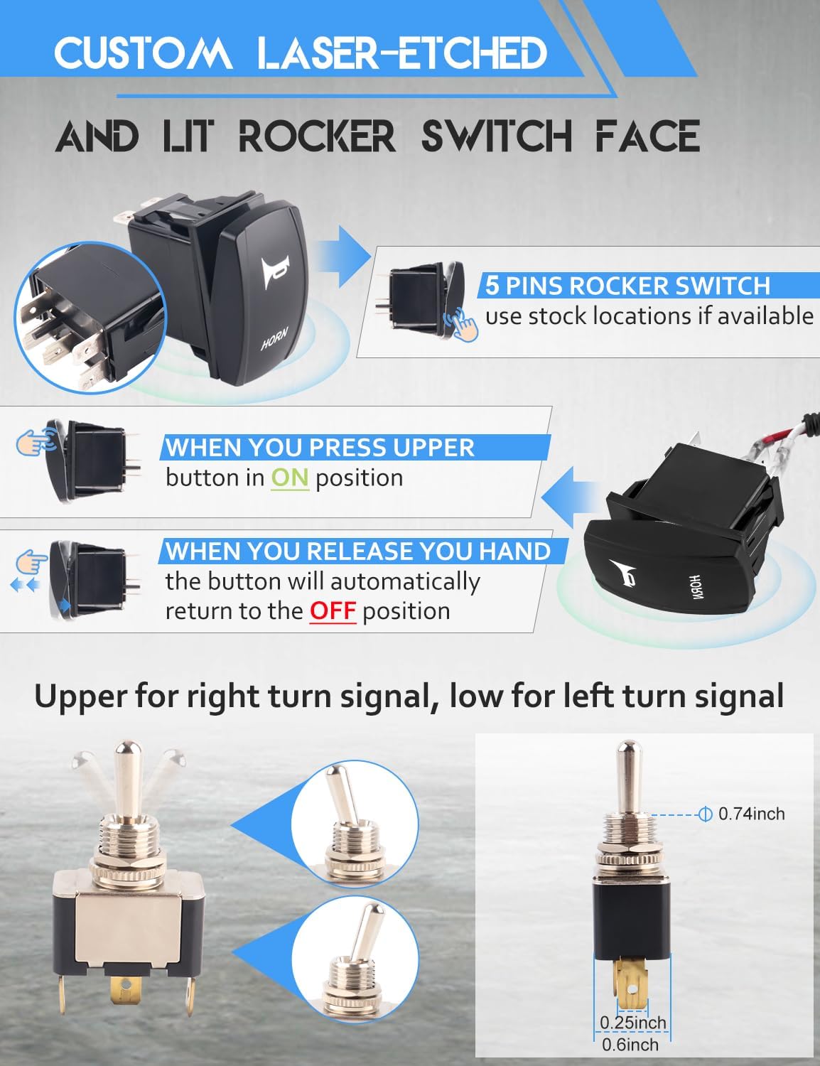Chelhead UTV Turn Signal Kit with Horn 12V UTV Street Legal Kit with Rocker Switch Plug and Play Blinker Kit Compatible With Polaris, Can-Am, Kawasaki, Arctic Cat, CFMOTO, Pioneer
