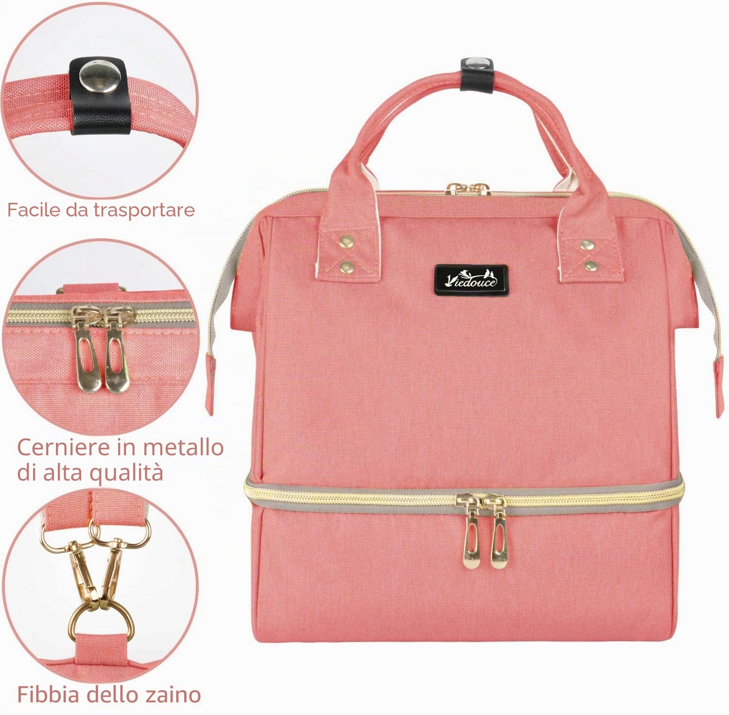Viedouce Borsa Zaino Mamma, Zaino Fasciatoio per Pannolini, Borsa Termica Porta Pranzo, Borse da Picnic, Multifunzione Oxford Zaino Cambio Neonato (Rosa,8L)