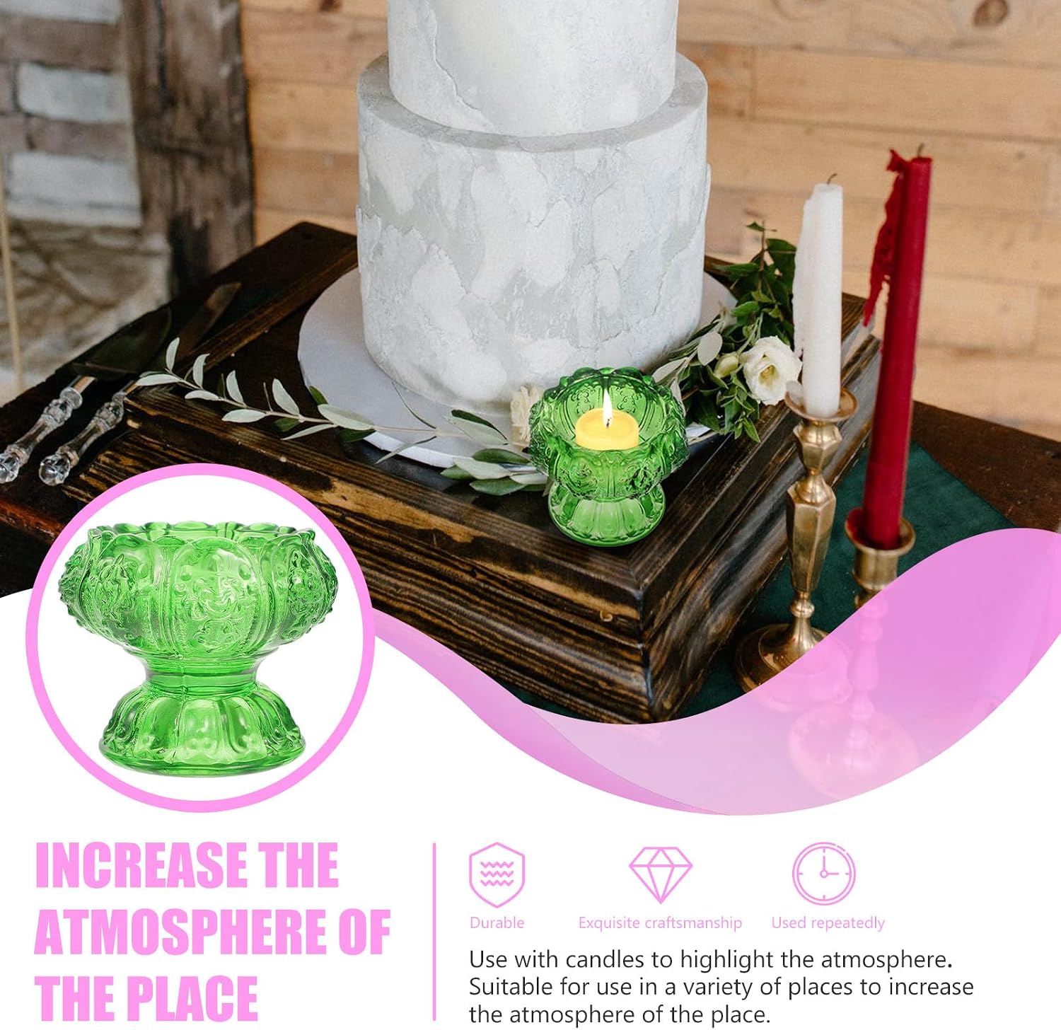 UKCOCO Glass Candleholder Set 3pcs Small Elevated Stand Tealight Holder Decorative Crystal Glass Candleholders for Home Decor Religious Ceremony