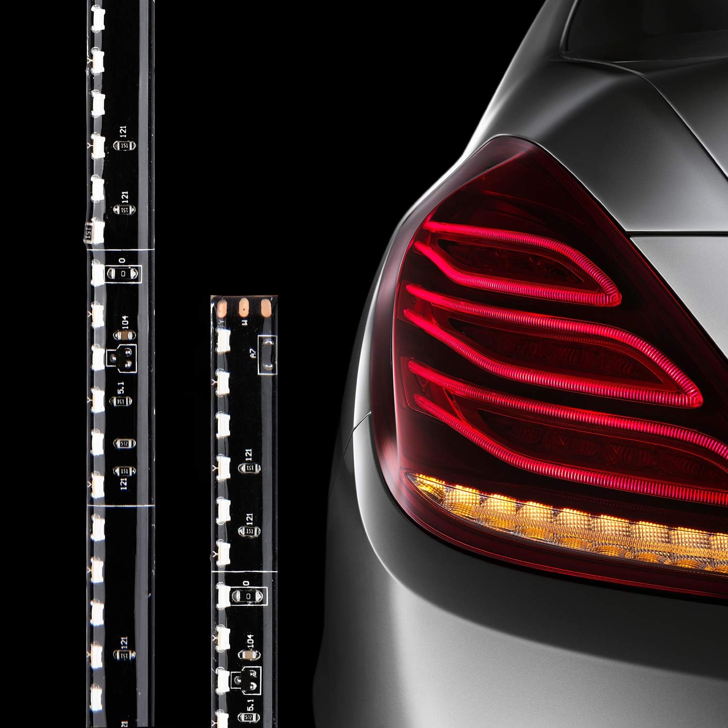 2PCS 23.6" Mini LED Side Lamp Flash Flexible Strobe Scanner Scanning Knight Rider Strip Light Lighting for All Car