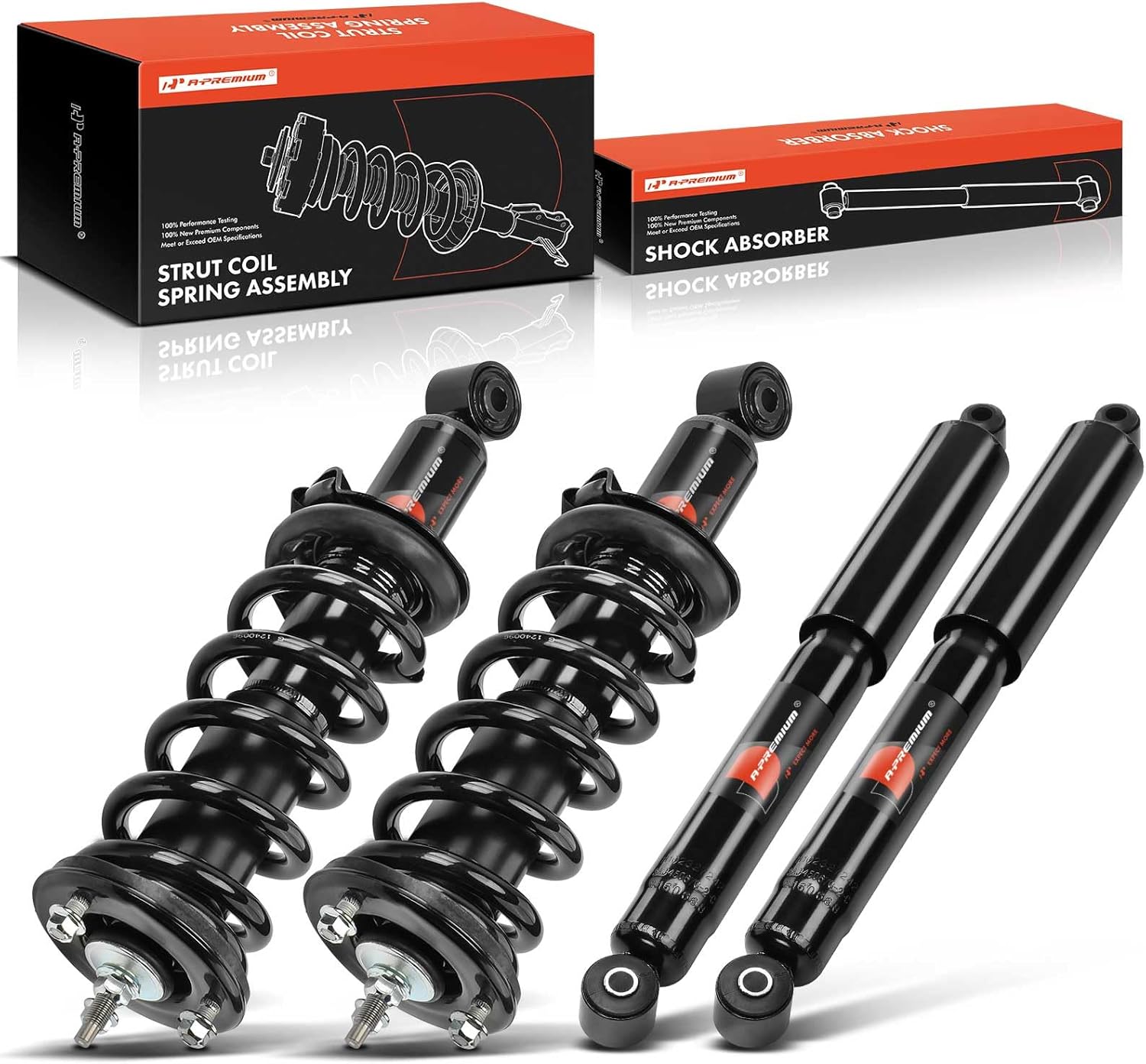 A-Premium Set (4) Front and Rear Shock Absorber and Complete Strut and Coil Spring Assembly Compatible with Nissan Frontier 2006-2019, RWD, Driver and Passenger Side