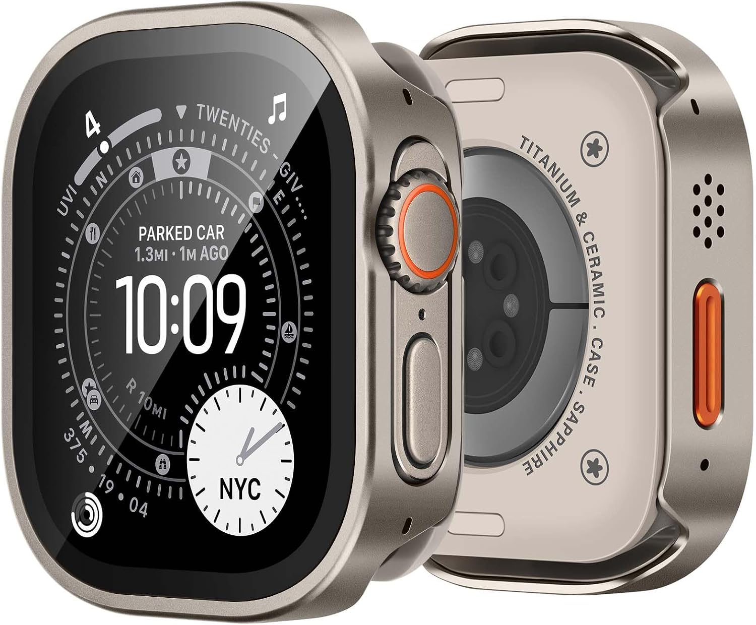 3 in 1 Compatible with Apple Watch Ultra 3/2/1 Case 49mm, Slim Straight Edge Metal Cover with Built-in Screen Protector+Back Frame for iWatch Ultra 49mm (Titanium)
