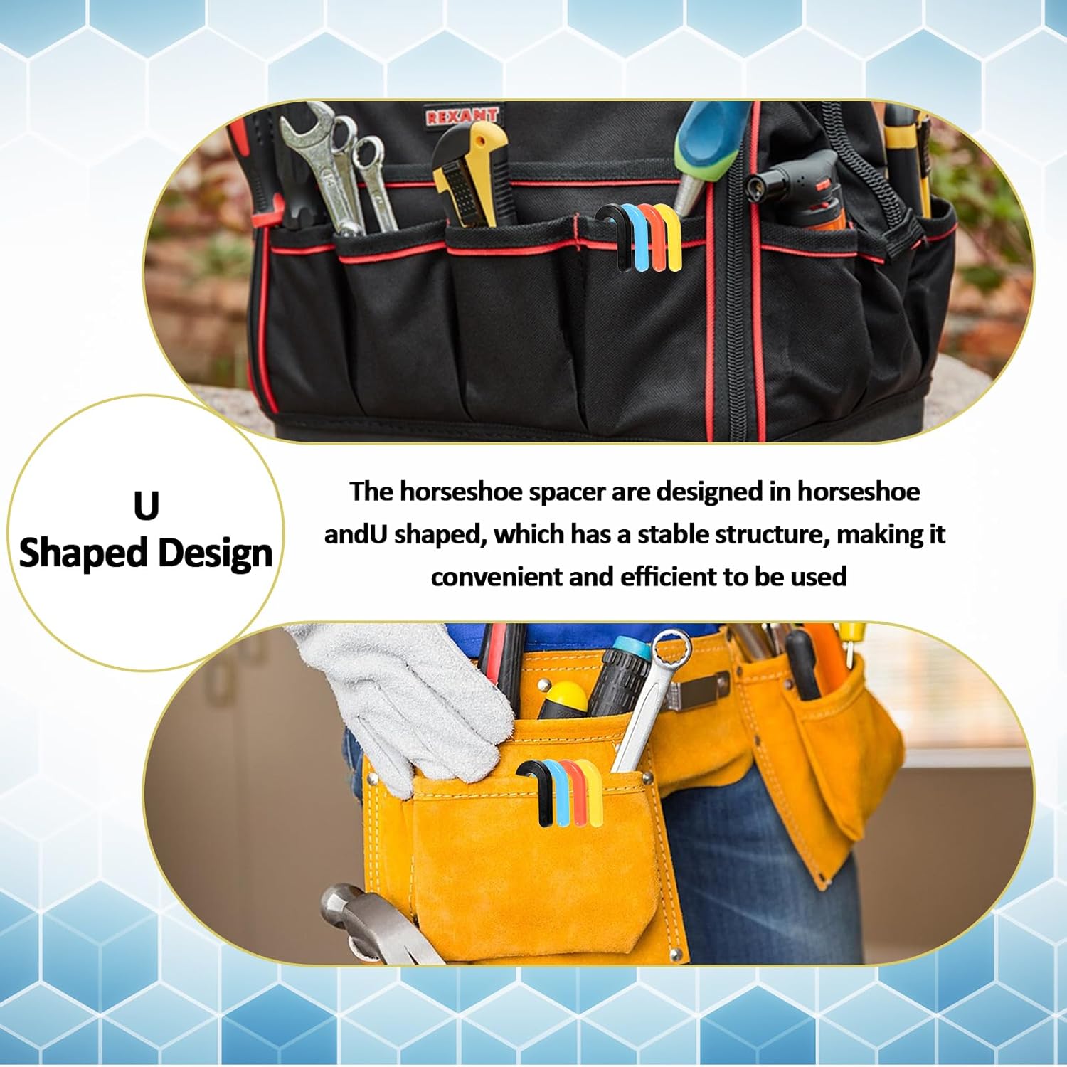 400PCS Plastic Shims, Horseshoe Shims, U Shaped Tile Spacers, Plastic Shims for Leveling, Blue 1/16”, Red 1/8”, Yellow 3/16”, Black 1/4”